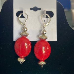 😀 EARRINGS 2” NWOT Hand Crafted Myself July 2022 Beautiful Red Crackle Beads